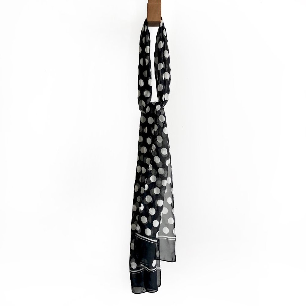 Black white polka dot sheer mod vintage vibe scarf